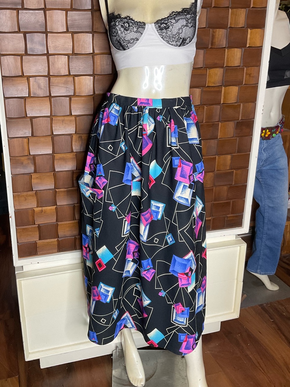 Vintage 1960’s Handmade Geometric Print Maxi Skirt Size Small